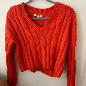 Madewell Orange V-Neck Cable Knit Sweater
